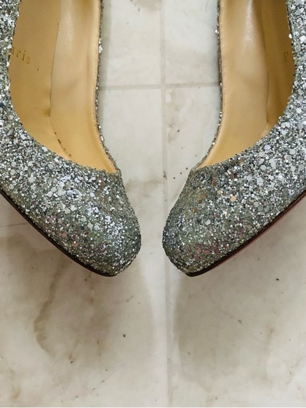 Christian Louboutin Made in Italy Fifille 85 Silver Glitter Pumps Heels Size 6.5 - Picture 5 of 14